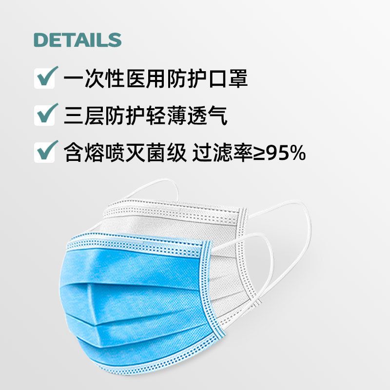 50只一次性医用医疗非外科口罩三层防护无菌灭菌级透气包装熔喷布 50只一次性医用医疗非外科口罩三层防护无菌灭菌级透气包装熔喷布