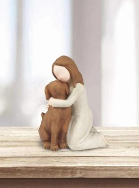 跨境新品女孩抱狗摆件创意家居桌面装饰品树脂工艺品小摆件现货