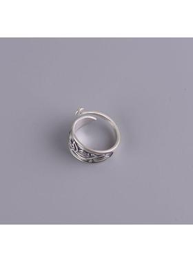 复古民族风质感时尚气质莲花孔雀开口哑光钩针带线戒指小众饰品潮