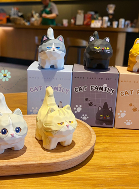 原创木雕风布偶猫站姿桌面摆件