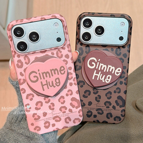 美牧甜酷辣妹豹纹爱心磁吸支架适用苹果17手机壳iphone16promax新款15pro菲林16pro小众女15pm高级感17pm全包 - 图3