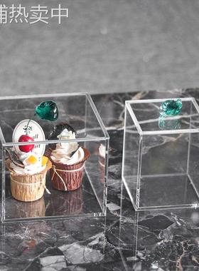 极简轻奢亚克力防尘收纳方盒摆件样板房衣帽间卧室展厅首饰装饰盒