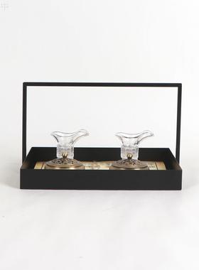 新中式复古铁艺提手托盘组合摆件样版房会所展厅茶室茶几软装饰品