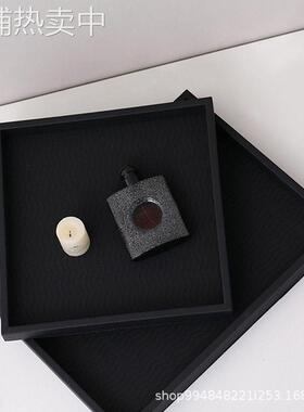 现简约皮质编织纹方形托盘样板间置物收纳玻璃酒具桌面装饰摆件