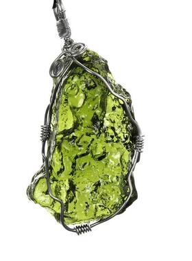 绕丝包边陨石吊坠捷克陨石吊坠原石绿陨石饰品项链精美水晶