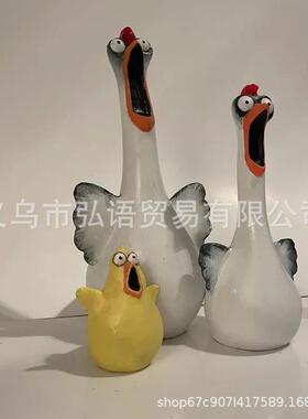 跨境新款仿真尖叫鸡庭院装饰微景观摆件动物尖叫鸡树脂工艺礼品
