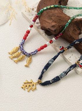 独立站彩色多巴胺珊瑚小鱼串珠项链女百搭时尚优雅气质毛衣链饰品