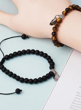 2022欧美跨境热卖紫风化松石情侣手链爱心磁铁相吸玛瑙天然石饰品