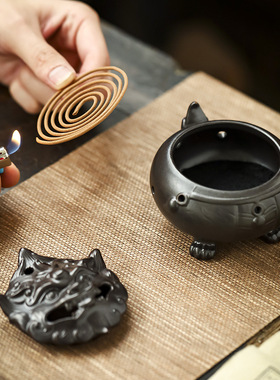 陶瓷狻猊盘香炉 工艺品熏香摆件倒流香薰炉创意家居香插香道茶宠