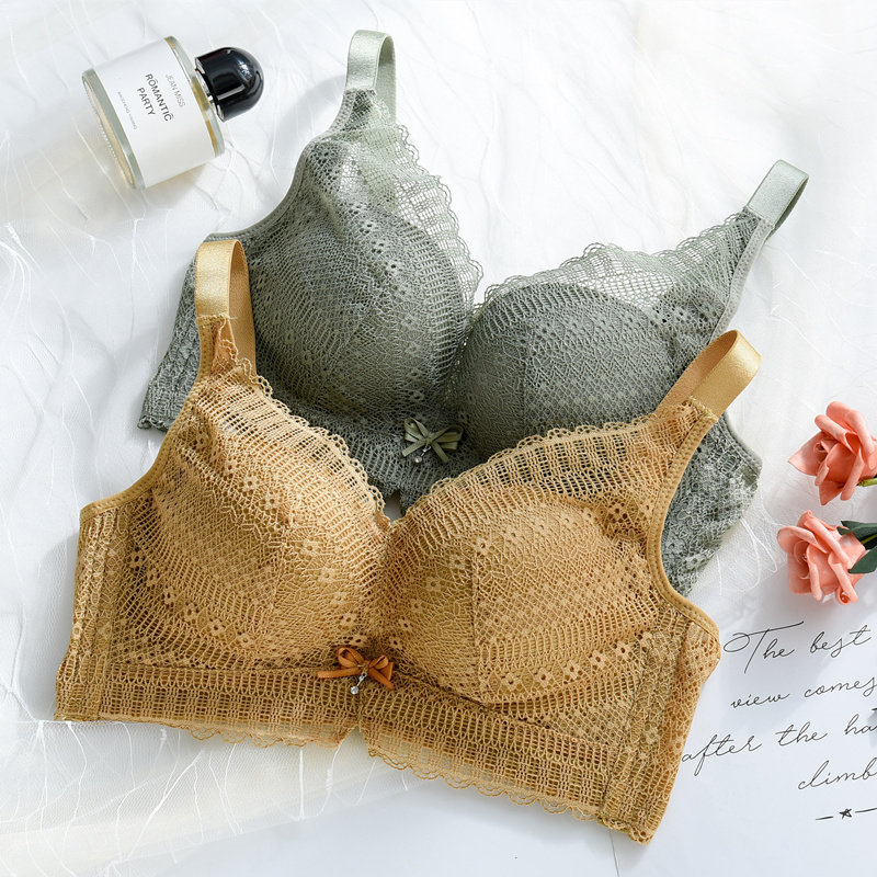 性感蕾丝无钢圈美胸聚拢中厚杯文胸 巧妃语文胸