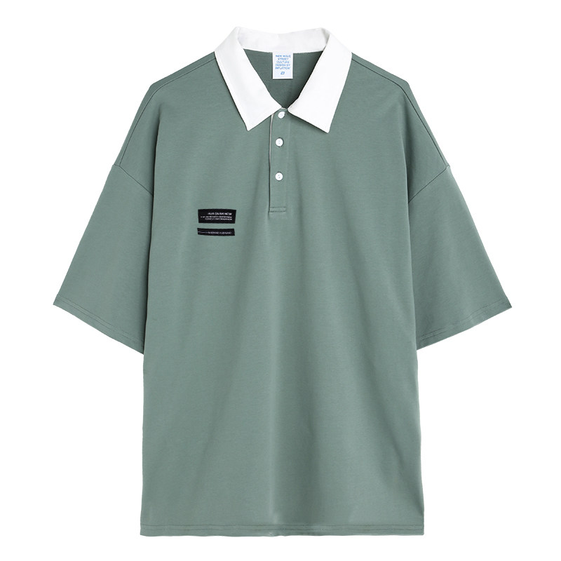 翻领短袖t恤女2020学生百搭上衣 木画T恤