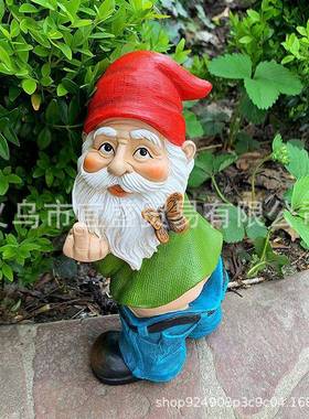 亚马逊花园侏儒摆件树脂工艺品矮人侏儒竖中指花园侏儒老头装饰