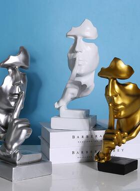 创意欧式艺术树脂装饰品客厅书架摆件沉默是金雕塑复古工艺品