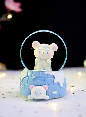 网红同款萌宠冬日小熊迷你水晶球摆件发光玻璃小水球桌面装饰