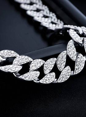 欧美跨境镶钻古巴链满钻项链男个性小众设计2023新款配饰工厂直销