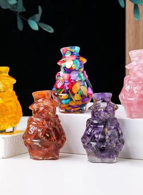 跨境天然水晶碎石滴胶雪人树脂工艺品圣诞节装儿童礼物摆件