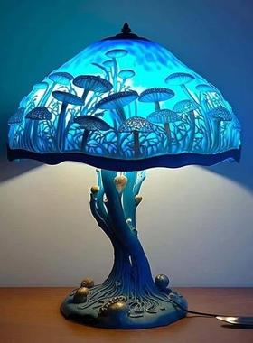 跨境七彩蘑菇台灯装饰品设计家居树脂工艺蘑菇灯家居庭院设计摆件