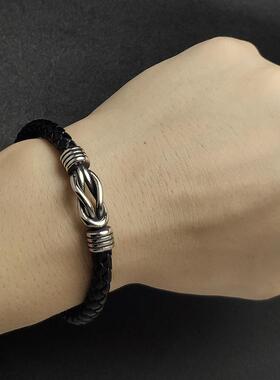 跨境爆款男女情侣款百搭编织高端皮手链8字扣不锈钢磁铁扣手饰