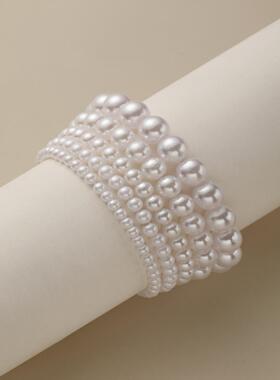 亚马逊跨境新品仿珍珠手链女圆珠手环法式复古手串小众百搭手饰