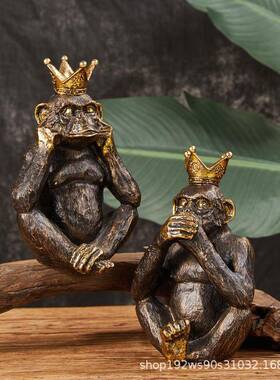 复古美式大猩猩摆件仿真动物模型创意猴树脂工艺品办公室桌面装饰