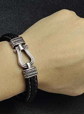 【新品上市】亚马逊跨境饰品欧美轻奢马蹄扣男士皮革手链