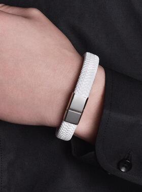 WISH亚马逊爆款手饰钛钢编织皮手镯欧美时尚简约男女手环白色