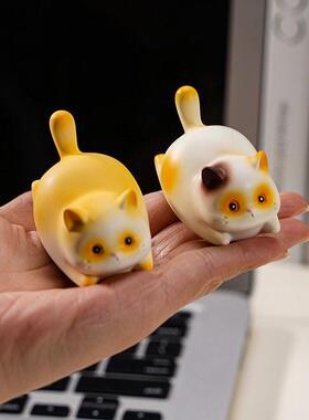 可爱福瑞猫猫摇摇乐树脂桌面摆件解压神器公室工位装饰治愈礼品