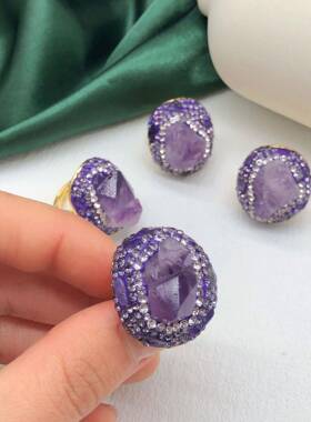 天然紫水晶戒指镶嵌紫色水晶碎石法式欧美个性高档女戒指厂家