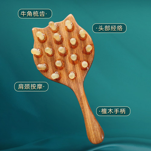 信轩正品牛角梳子圆齿头部头皮经络梳按摩梳头不起静电圆钉刷全身 - 图0