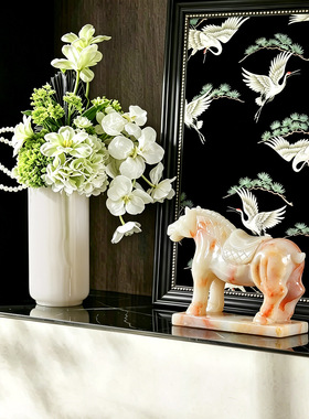 新中式天然玉石唐马摆件马到成功客厅家居电视柜玄关装饰开业礼品