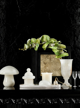 现代中古香薰杯天然玉石高级感轻奢摆件法式复古家居氛围感装饰品