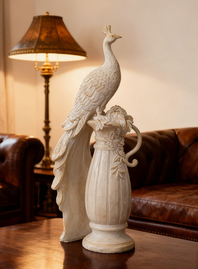 欧式复古做旧孔雀摆件高档别墅玄关装饰品酒店大堂招财孔雀摆件