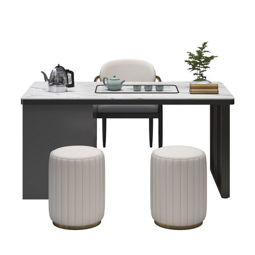 轻奢岩板茶桌现代简约家用实木茶几小户型客厅茶台办公泡茶一体桌 - 图3