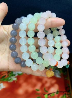 和田玉卡10圆珠藕粉烟紫晴水羊脂手串直播间拍