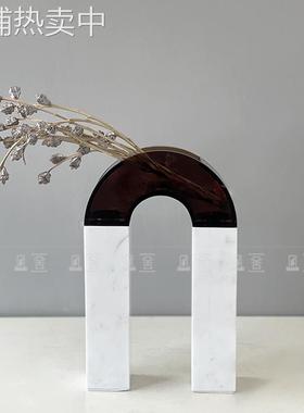 北欧轻奢大理石亚克力拱形花器插花装饰摆件样板房茶几电视柜软装