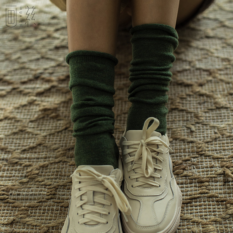 春秋日系牛油果绿羊毛韩版冬堆堆袜 画慈短袜/打底袜/丝袜/美腿袜