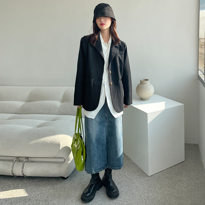 复古做旧开叉牛仔女四季百搭半身裙 拿黛半身裙