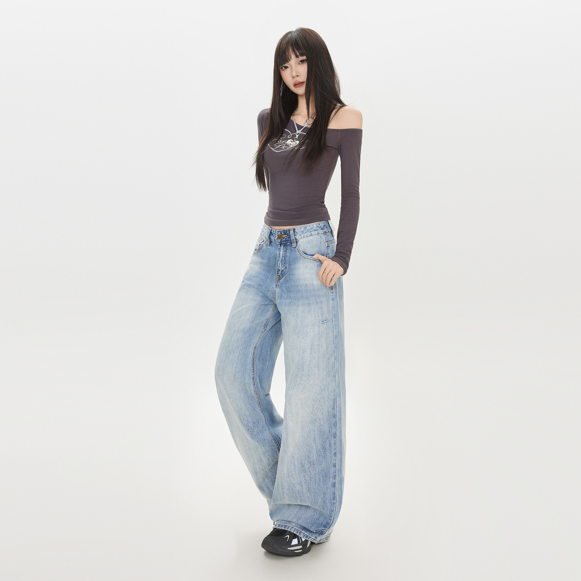 2025秋季新款韩系时尚破洞阔腿裤女设计感百搭宽松显瘦牛仔长裤,淘宝优惠券,粉丝福利购,淘宝优惠卷