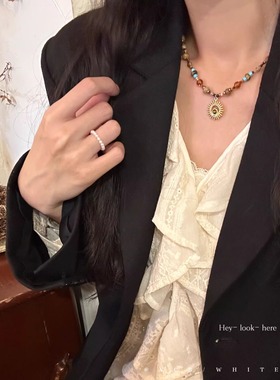 「爱乐之城」气质中古串珠项链小众设计感锁骨链毛衣链高级感颈链