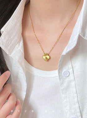 「赫本千金」轻奢气质百搭金色四叶草项链小众设计感锁骨链颈链