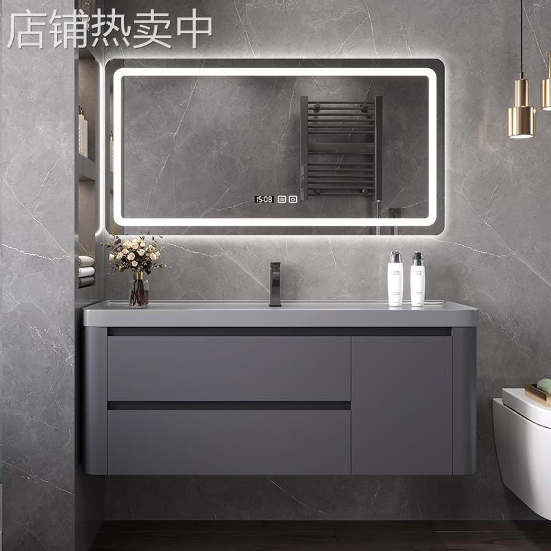 网红肤感绮美石一体盆智能镜浴室柜卫生间洗漱台洗手洗脸盆柜组合 - 图1