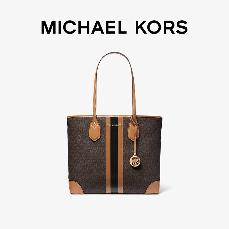 MICHAEL KORS Eva 女士大号老花条纹单肩子母托特包 - 图1