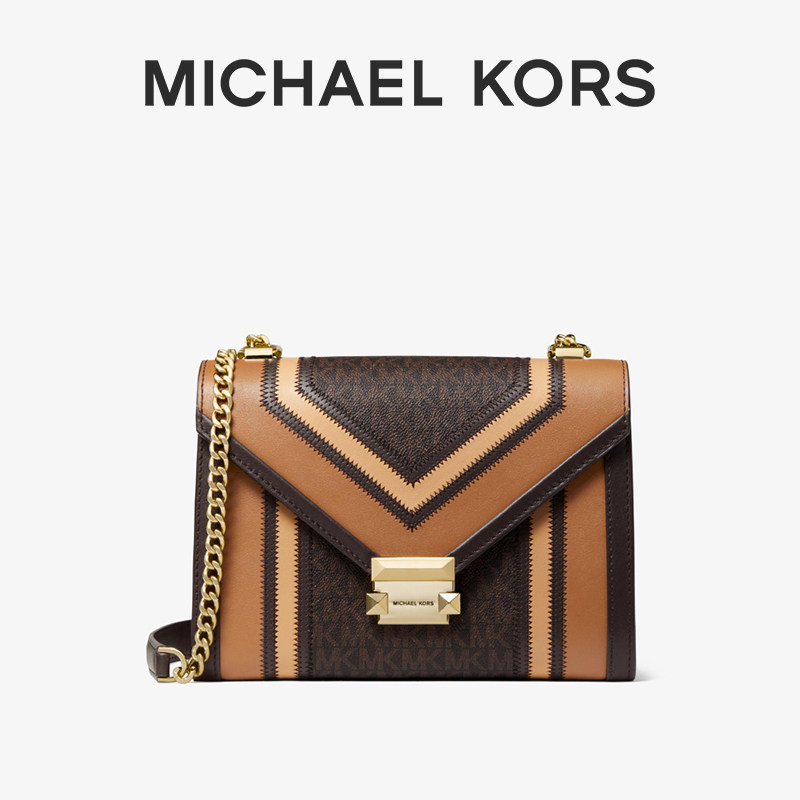 mk whitney大号老花拼色单肩斜挎包 MICHAEL KORS女士包袋