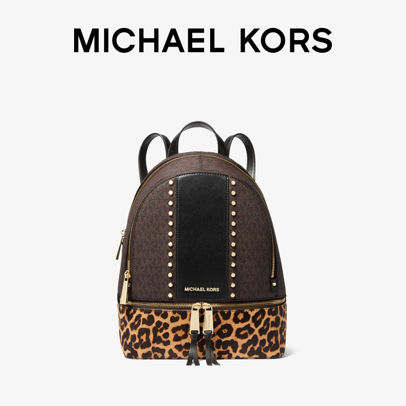 mk rhea zip中号老花豹纹双肩包 MICHAEL KORS双肩背包