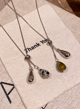 虎眼石抽拉水滴项链女