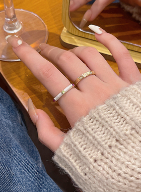 两件套素圈开口戒指女ins简约冷淡风食指戒时尚个性高级感指环