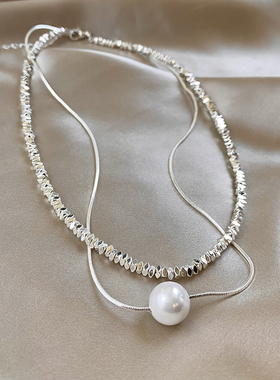 双层碎银珍珠项链女轻奢小众设计锁骨链2024新款爆款简约百搭配饰