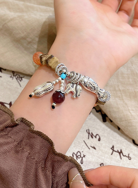 新中式小象串珠手链女民族风复古手串ins轻奢小众设计感手链