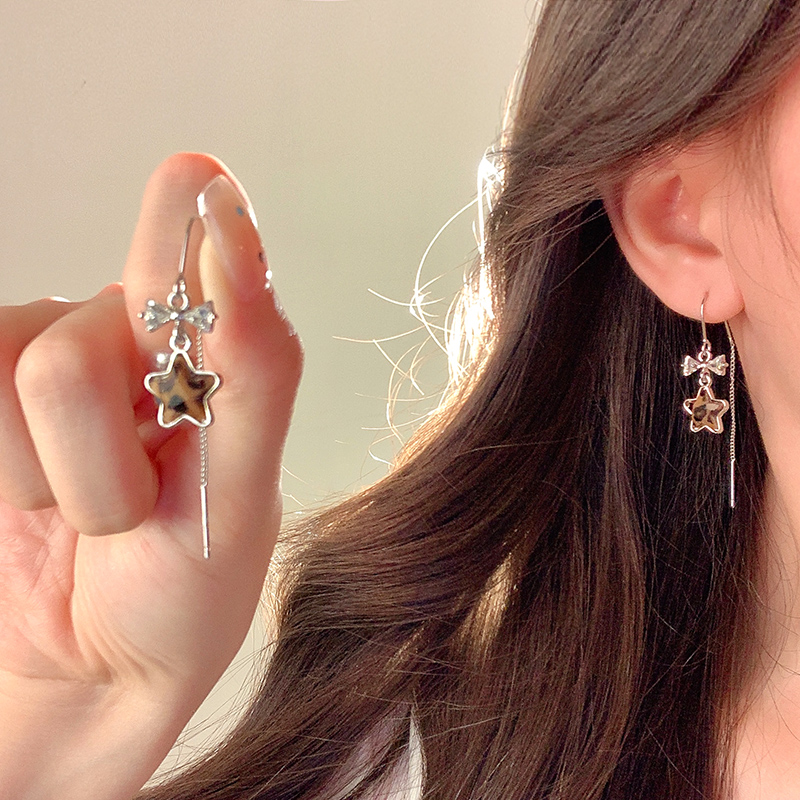 蝴蝶结豹纹星星耳线耳环女小众设计感耳钉女独特耳坠巨好看耳饰品 - 图1