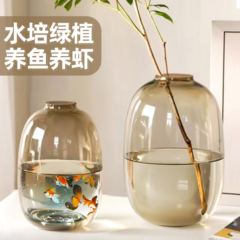 玻璃花瓶摆件客厅插花透明水养轻奢高级感水培鲜花大口径绿植卧室